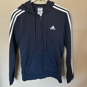 Adidas Dark Blue Zip-Up Hoodie with White Accents